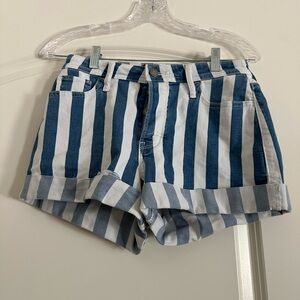 Hollister Blue and White Jean Shorts with Nautical Stripes Size 27